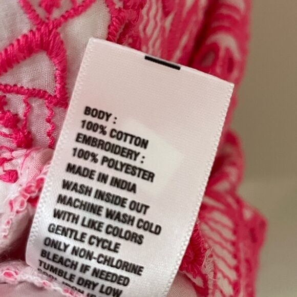 Crown & Ivy Hot Pink and White Embroidered Eyelet Spaghetti Strap Dress 8 NEW - Picture 6 of 7